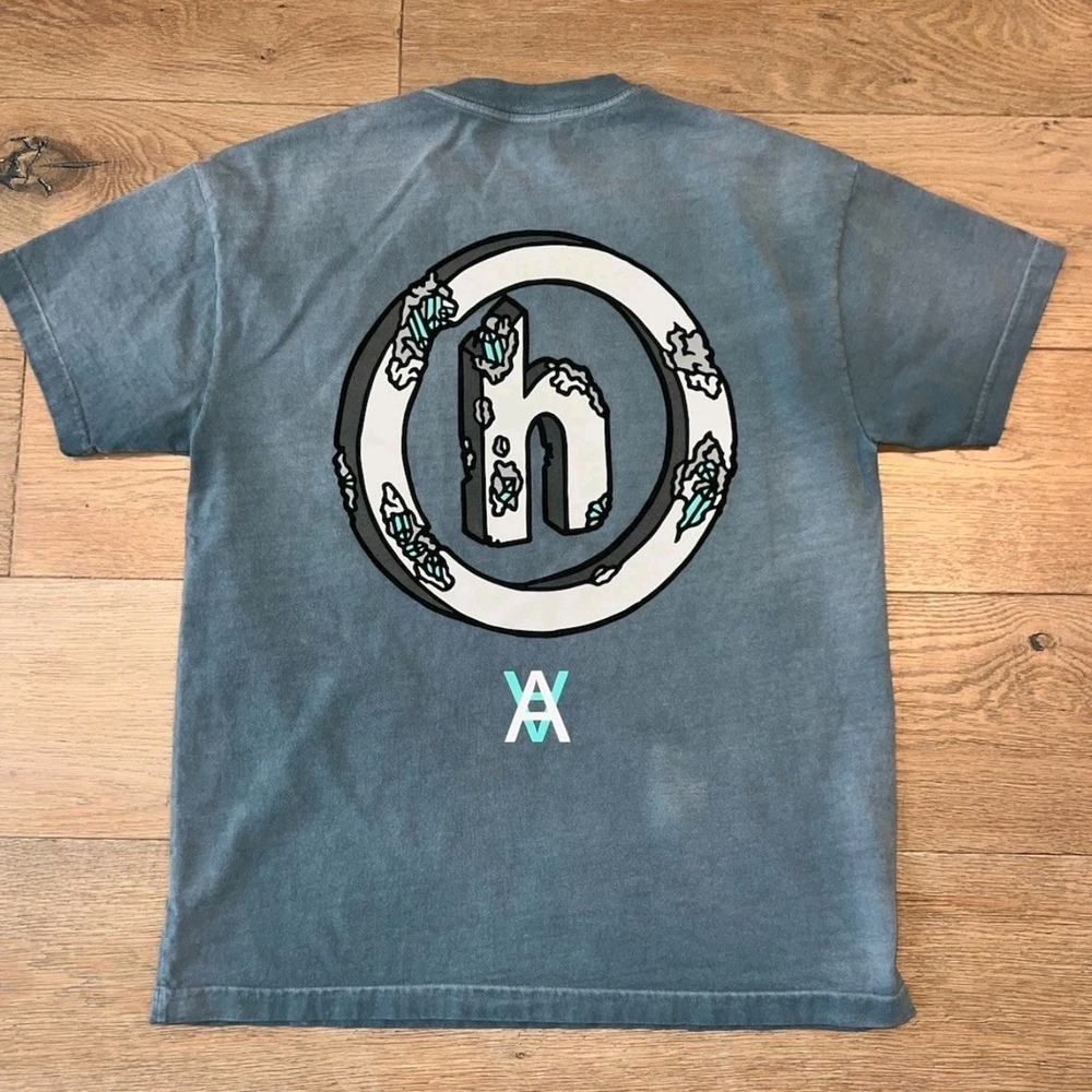 Hidden NY Daniel Arsham Eroded H Tee Vintage Wash Blue Size Medium NWOT